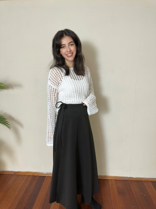 Siyah İthal Scuba Bağlamalı Uzun Etek