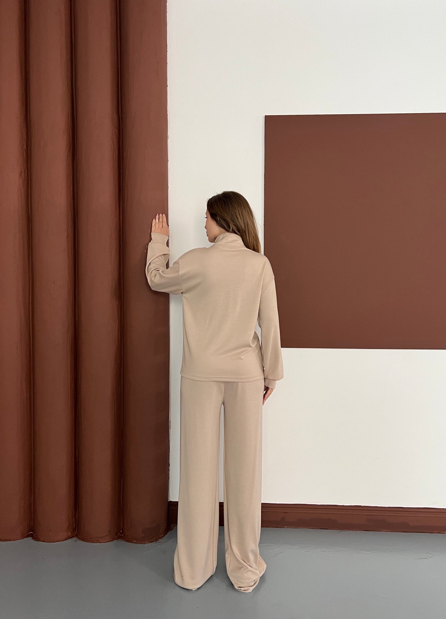 Nakışlı Yarım Fermuarlı Oversize Eşofman Takımı