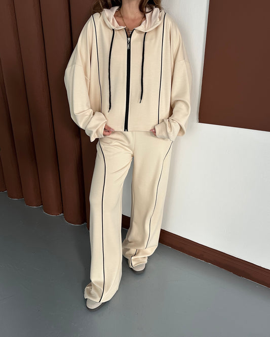 Şerit Detaylı Kapüşonlu Oversize Eşofman Takımı