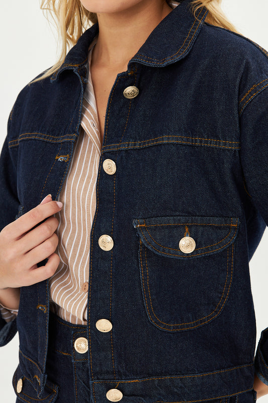 İndigo Kot Ceket Etek Denim Takım