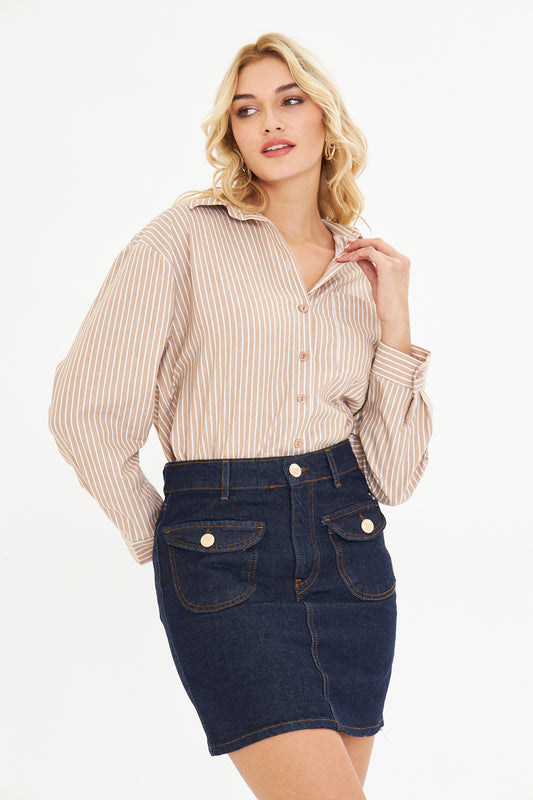 Lacivert Kot Denim Mini Etek