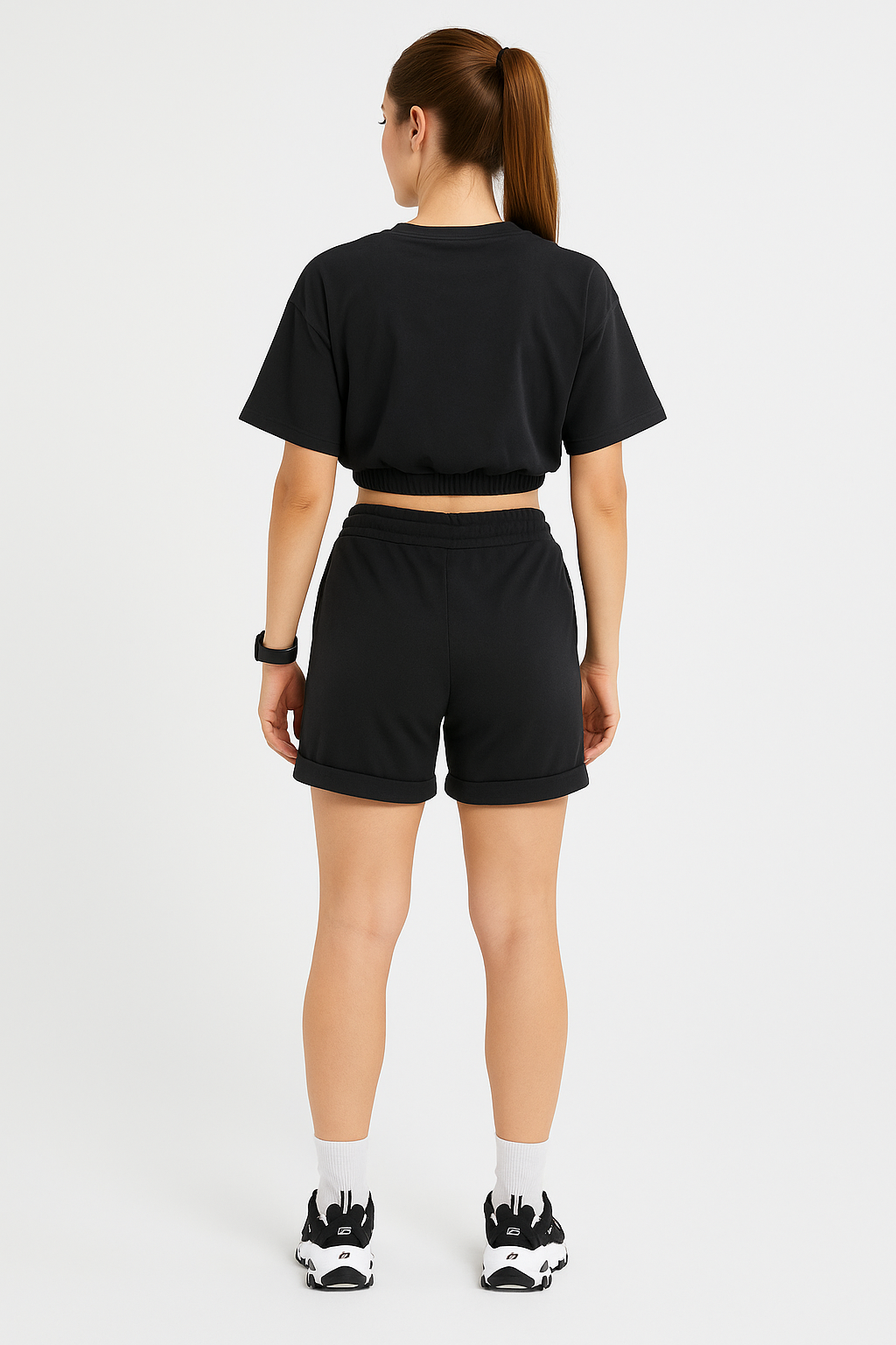 Spor Crop Tişört Şort Takım