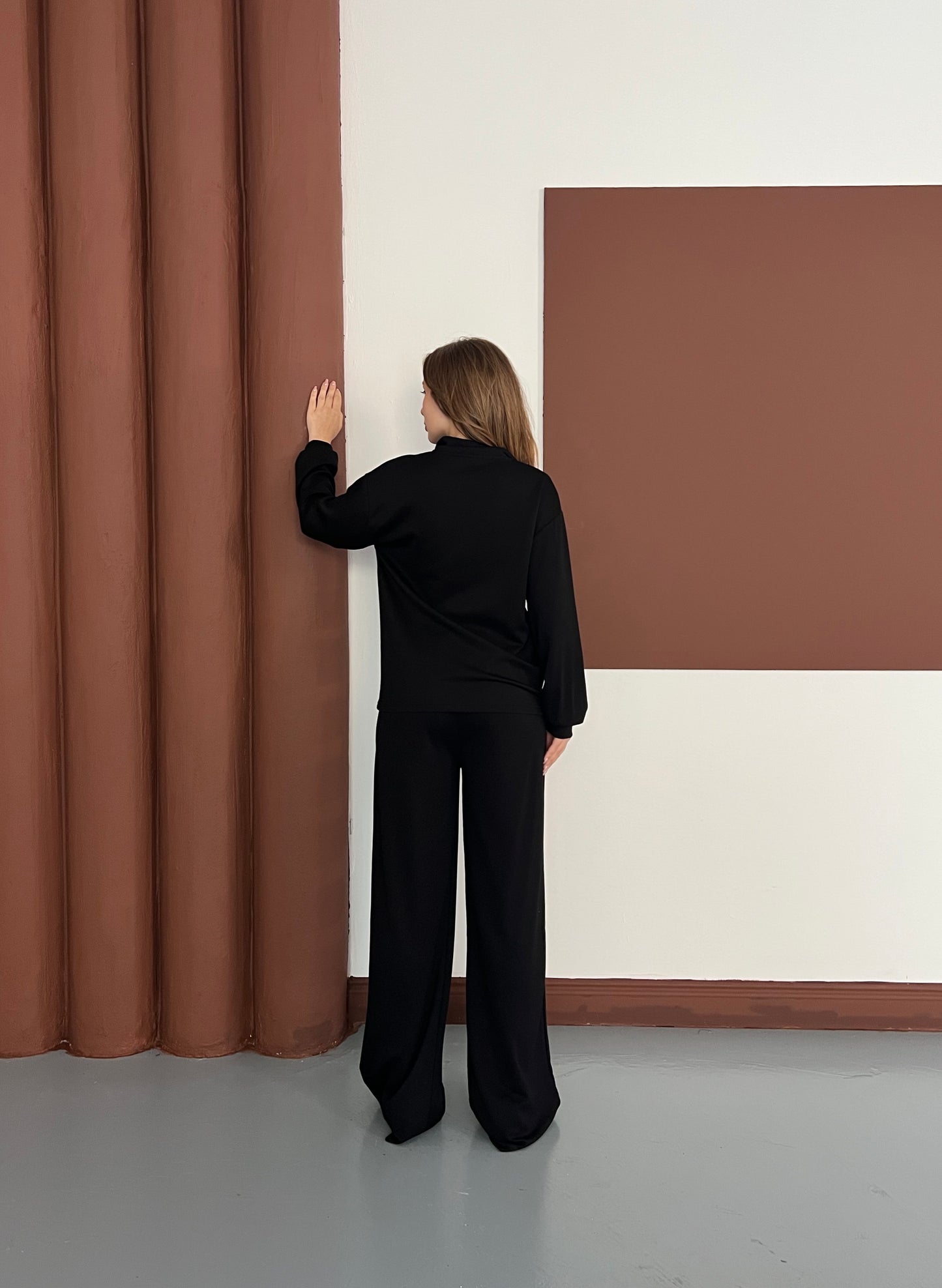 Polo Yaka Yumuşak Dokulu Şeritli Oversize İkili Takım