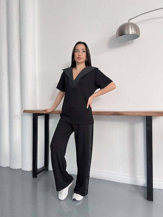 Oversize Spor Şık İkili Takım – V Yaka Geniş Paça