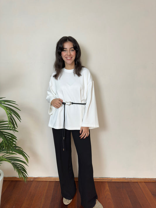 Beyaz Yumuşak Dokulu Oversize Sweatshirt