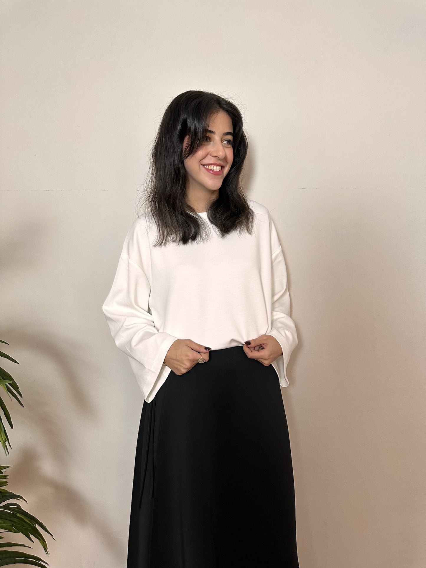 Beyaz Yumuşak Dokulu Oversize Sweatshirt