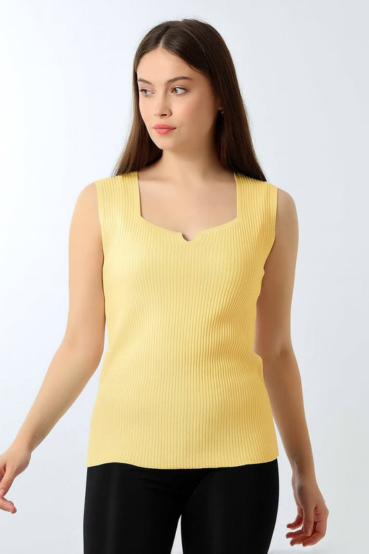 Kalın Askılı Kare Yaka Kolsuz Triko Bluz