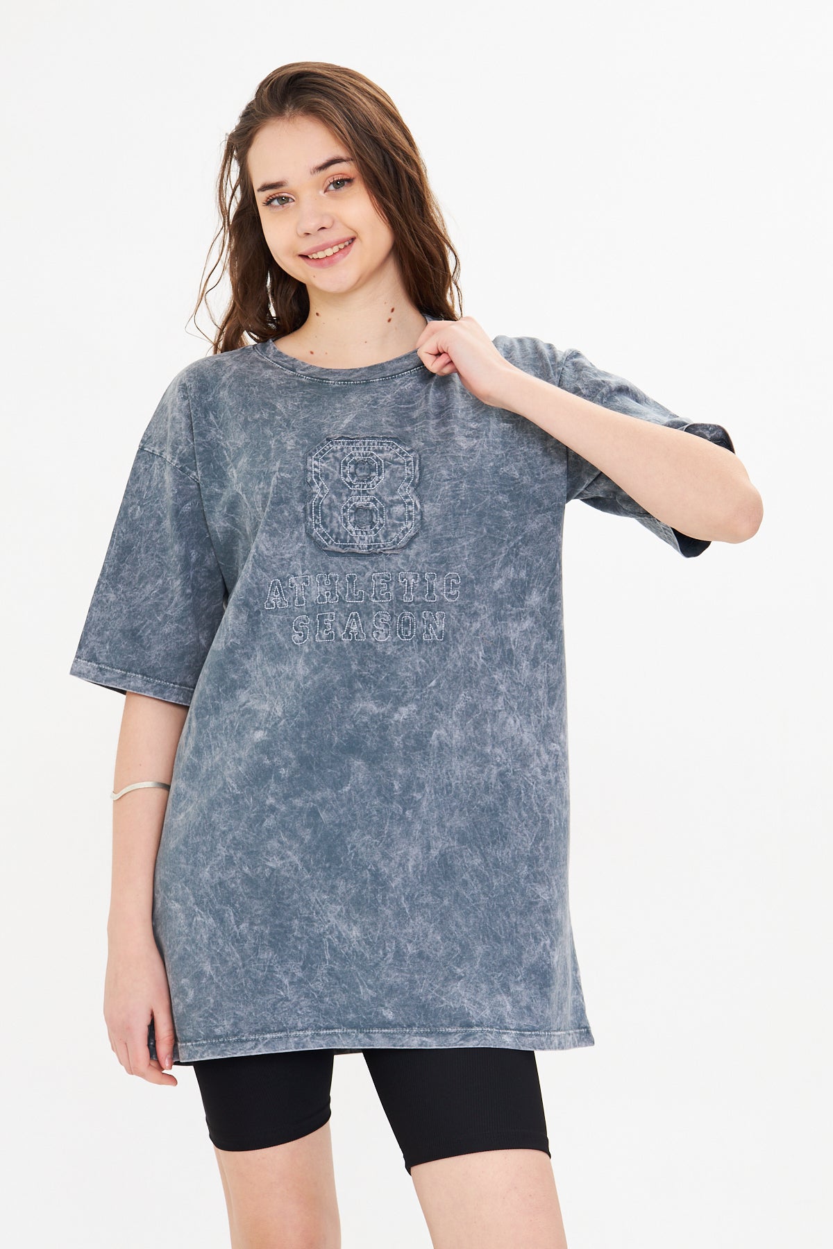Gri Oversize Yıkamalı Kadın Tişört