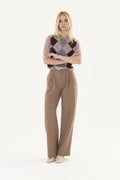 kahve palazzo kemerli kumaş pantalon