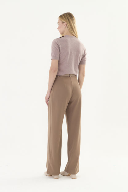 kahve palazzo kemerli kumaş pantalon
