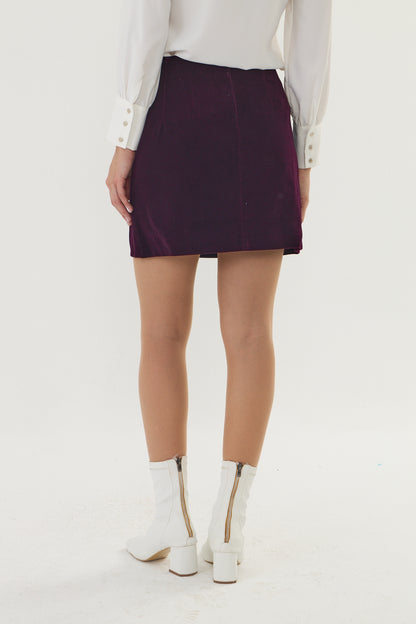 KADİFE BORDO MİNİ ETEK