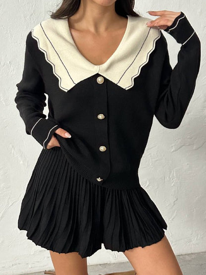 Bebe Yaka İnci Düğmeli Triko Bluz