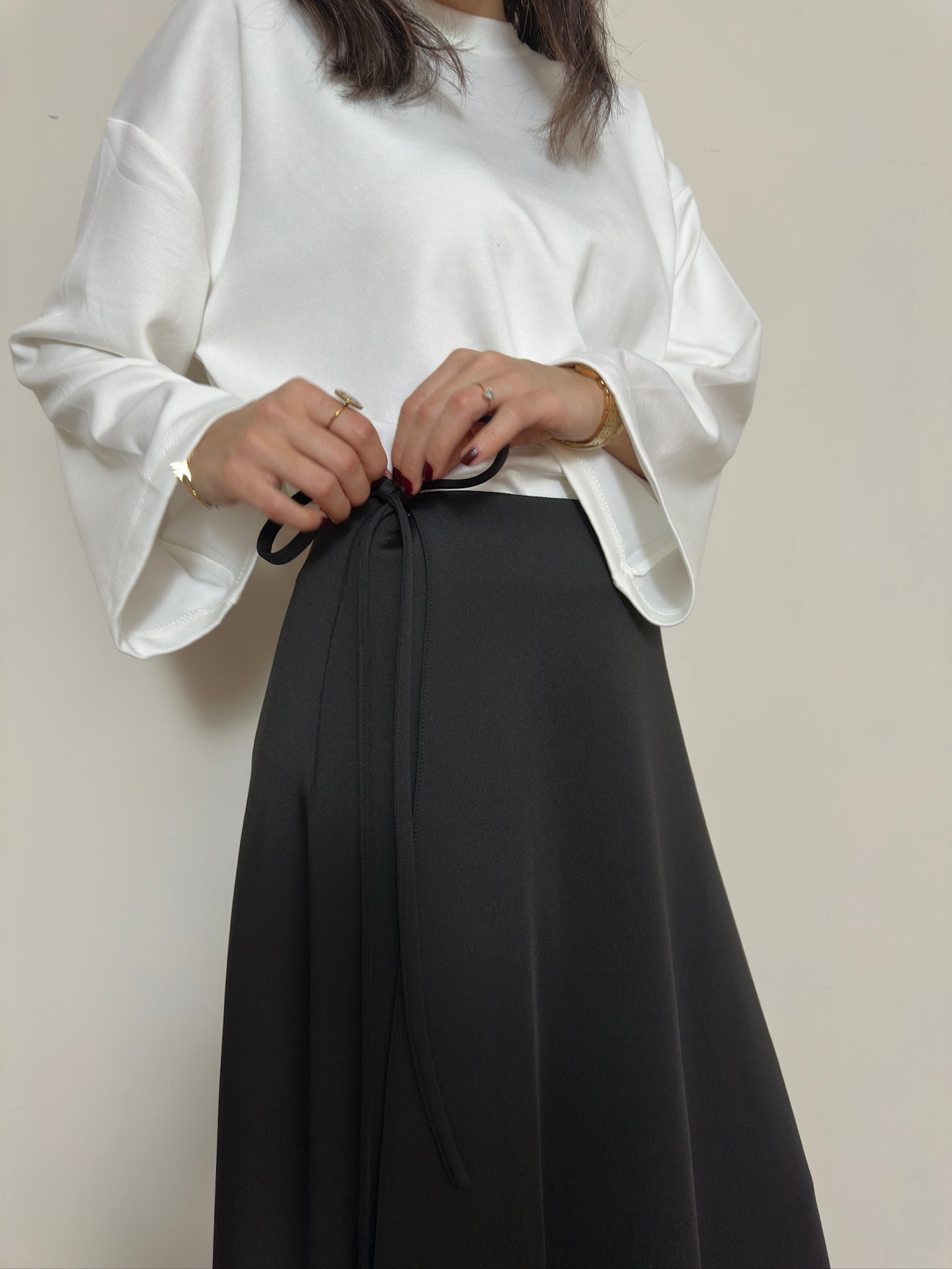 Siyah İthal Scuba Bağlamalı Uzun Etek