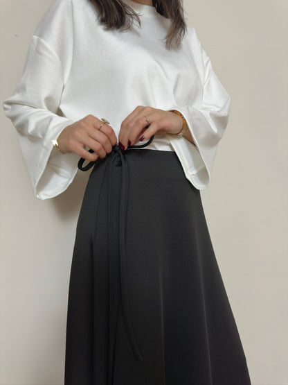 Siyah İthal Scuba Bağlamalı Uzun Etek