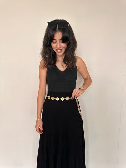 Siyah Uzun Piliseli Triko Etek