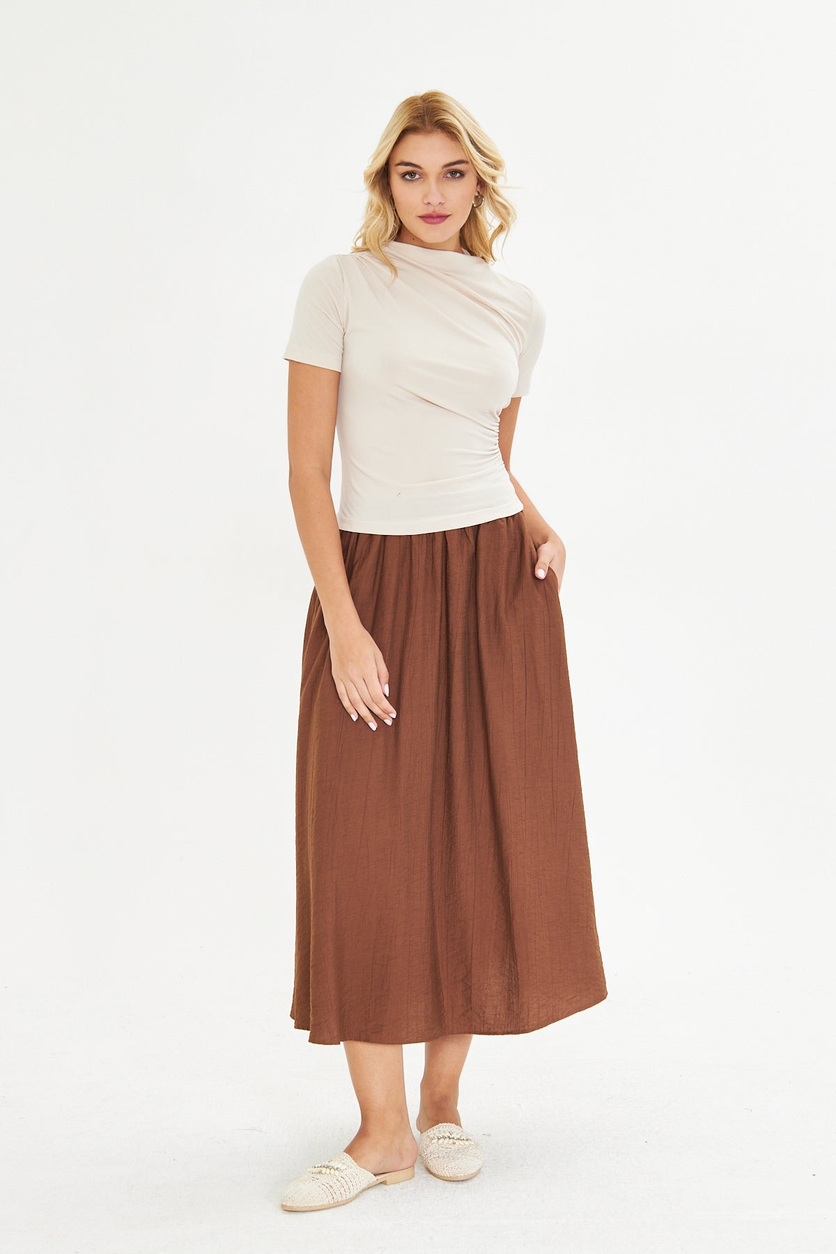 Modal Beli Lastikli Cep Detaylı Etek