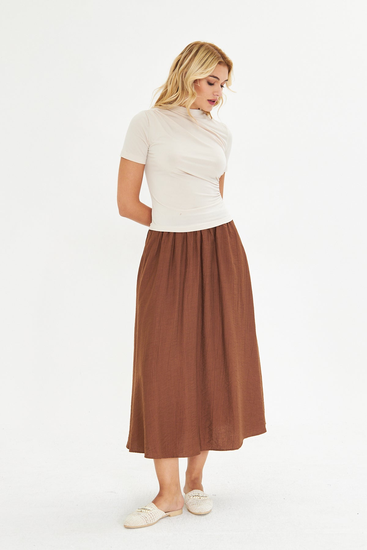 Modal Beli Lastikli Cep Detaylı Etek