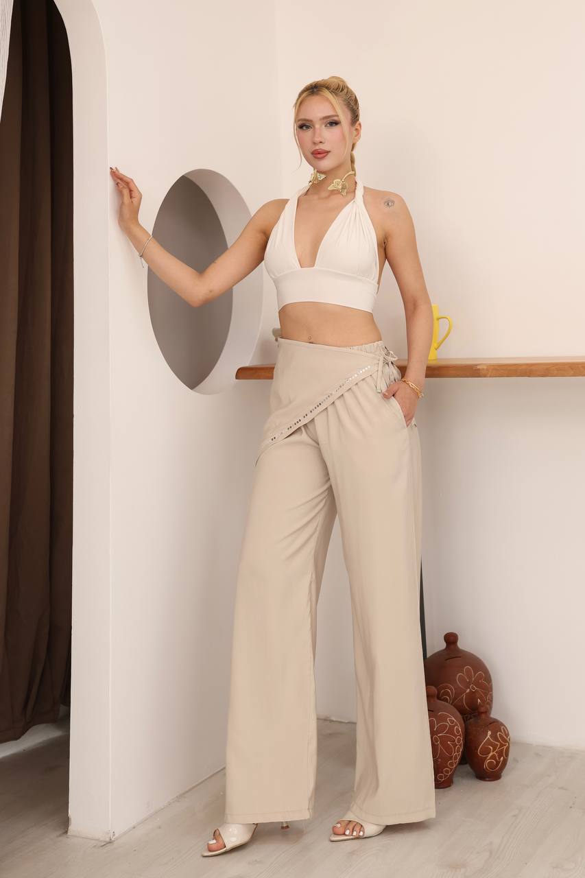 Pullu Etek Detaylı Pantolon