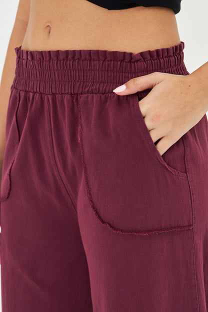 Beli Lastikli Bol Paça Cepli Keten Palazzo Pantolon