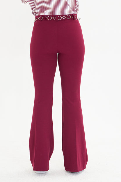 Flare Metal Halka Kemerli Kumaş Pantolon