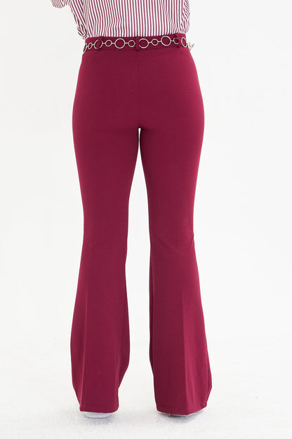 Flare Metal Halka Kemerli Kumaş Pantolon