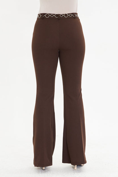 Flare Metal Halka Kemerli Kumaş Pantolon