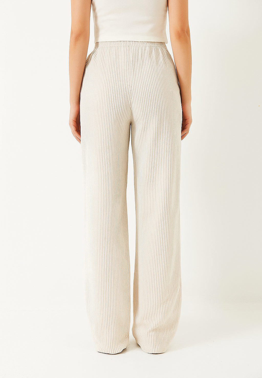 Çizgili Beli Lastikli Esnek Pantolon