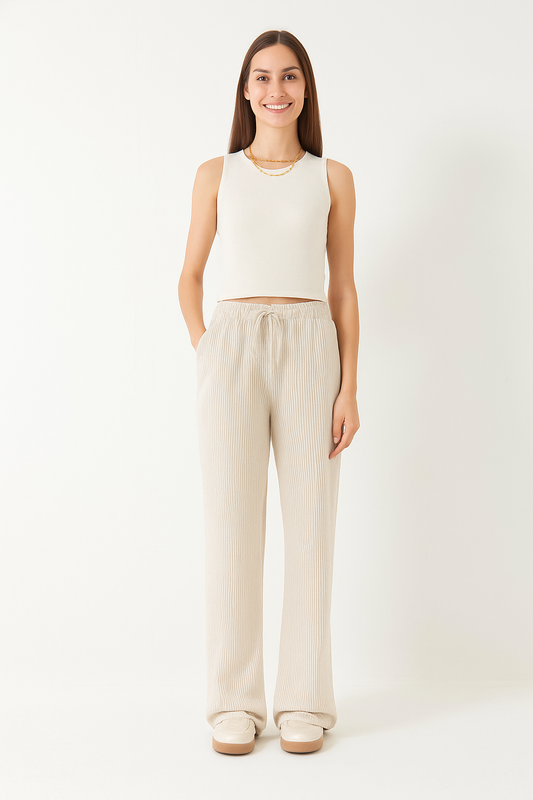 Çizgili Beli Lastikli Esnek Pantolon