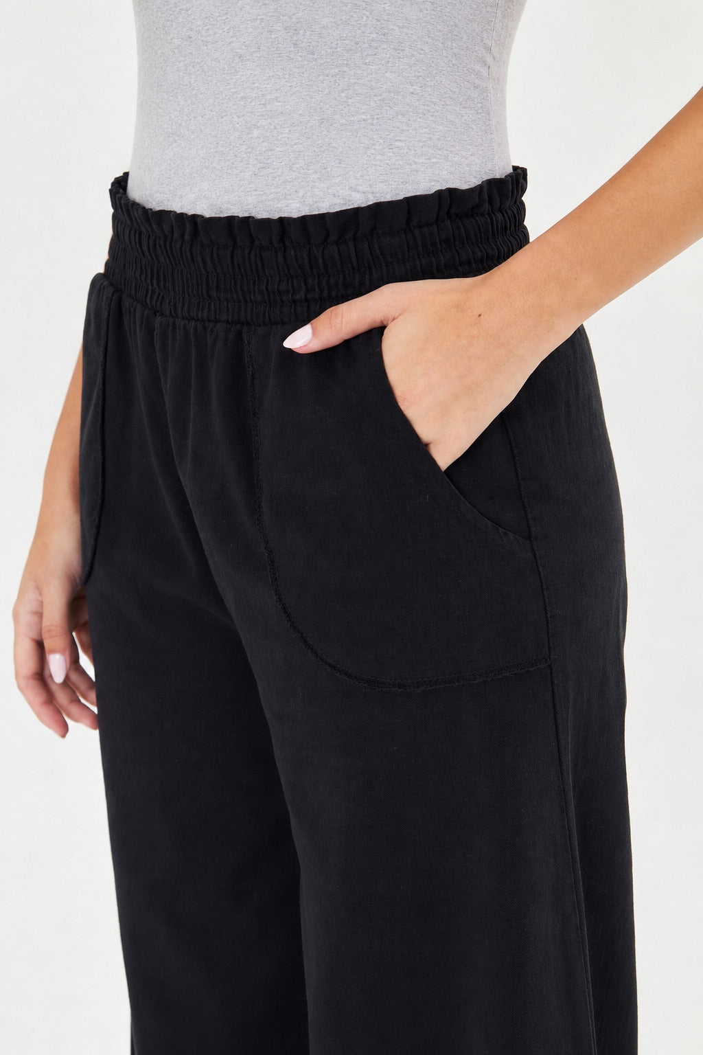 Beli Lastikli Bol Paça Cepli Keten Palazzo Pantolon