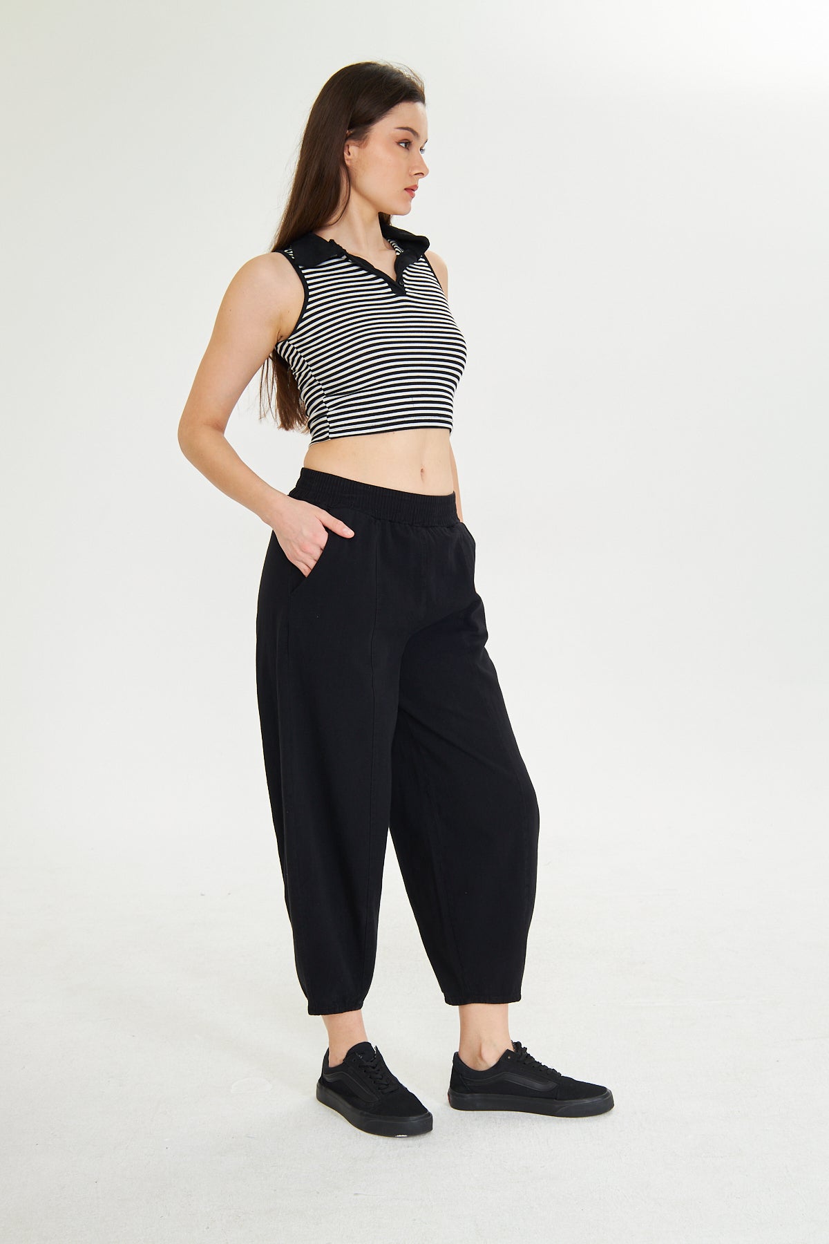 Beli Lastikli Cepli Şalvar Pantolon