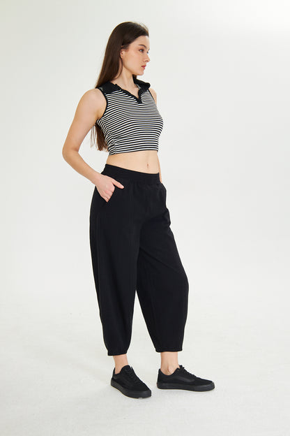 Beli Lastikli Cepli Şalvar Pantolon