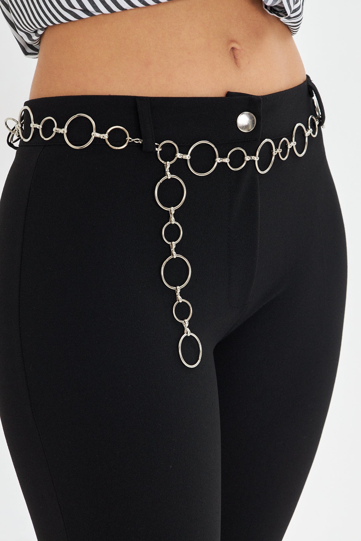 Flare Metal Halka Kemerli Kumaş Pantolon