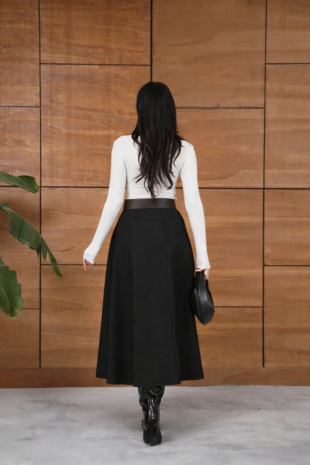 Cupra Kumaş Yüksek Bel Kemerli Yırtmaçlı Midi Etek – ZR Model