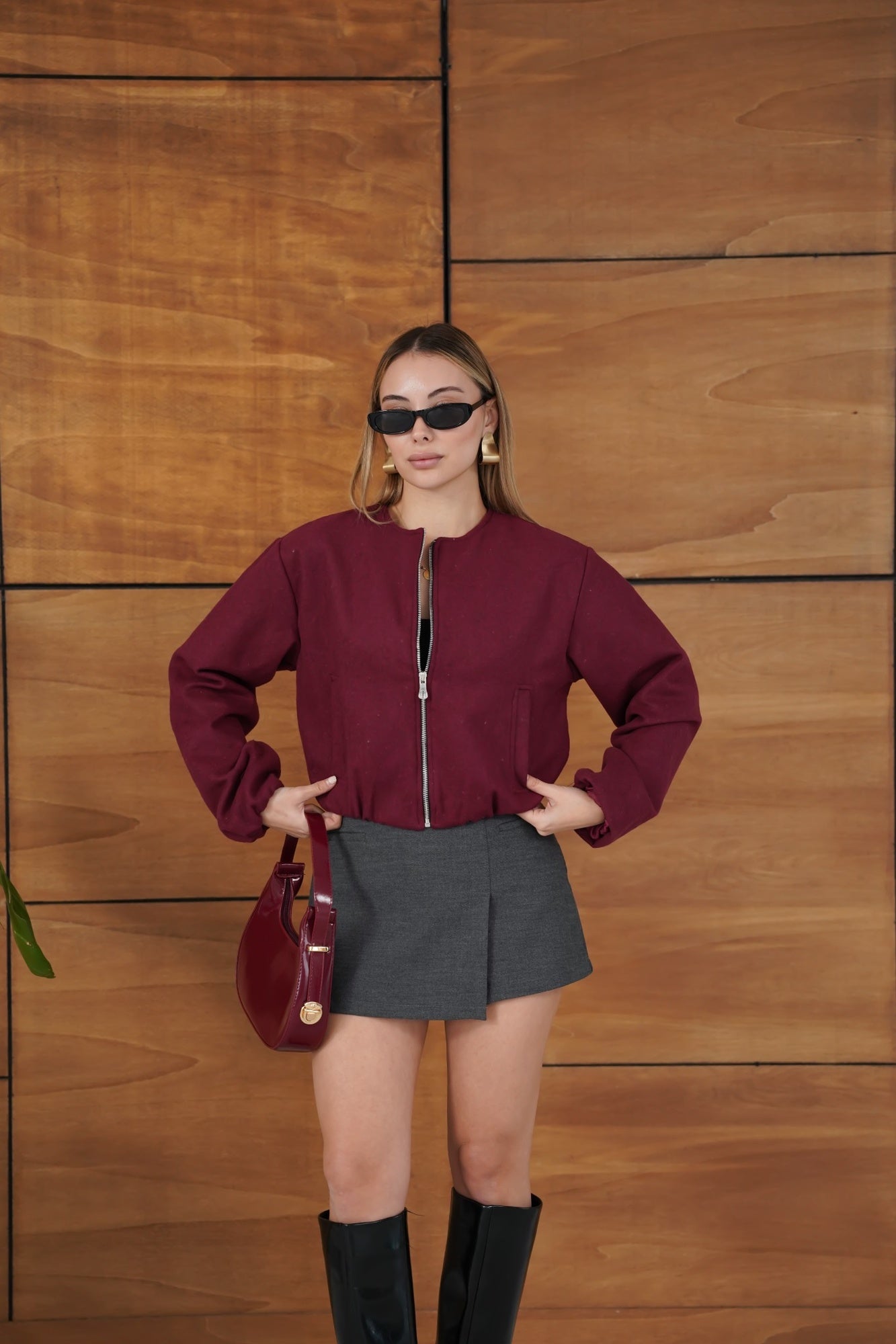 Kaşe Crop Bomber Ceket