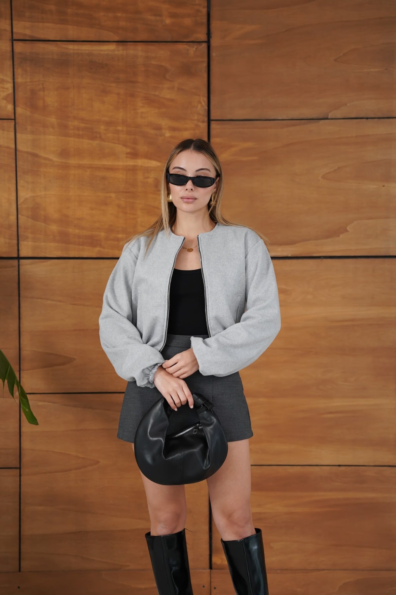 Kaşe Crop Bomber Ceket