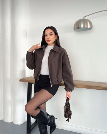 Oversize Bomber Ceket – Fermuarlı Kısa Baharlık Mont