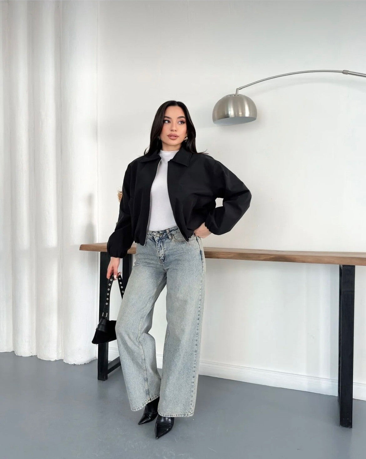 Oversize Bomber Ceket – Fermuarlı Kısa Baharlık Mont