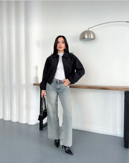 Oversize Bomber Ceket – Fermuarlı Kısa Baharlık Mont