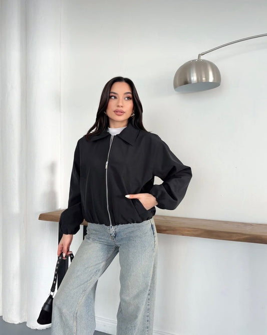 Oversize Bomber Ceket – Fermuarlı Kısa Baharlık Mont