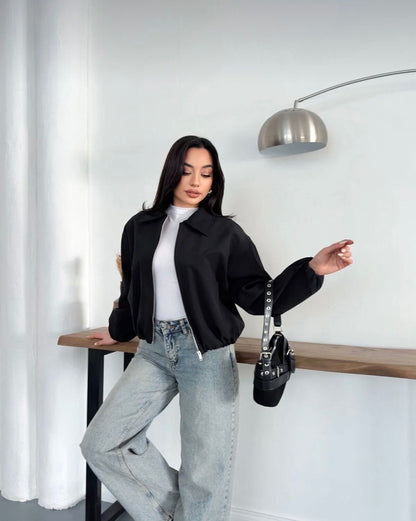Oversize Bomber Ceket – Fermuarlı Kısa Baharlık Mont