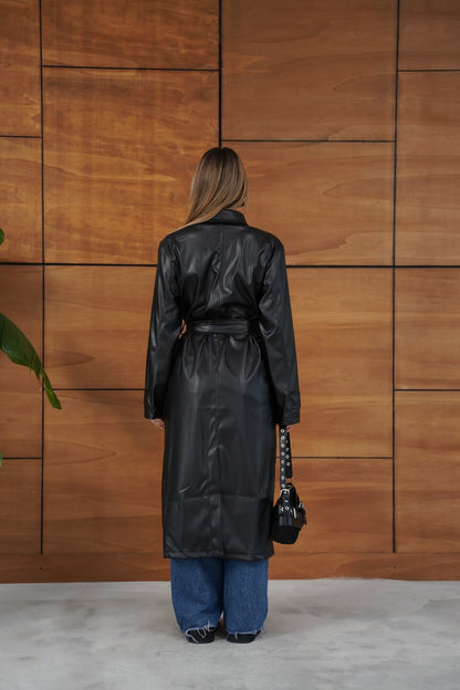 Uzun Kemerli Deri Trençkot