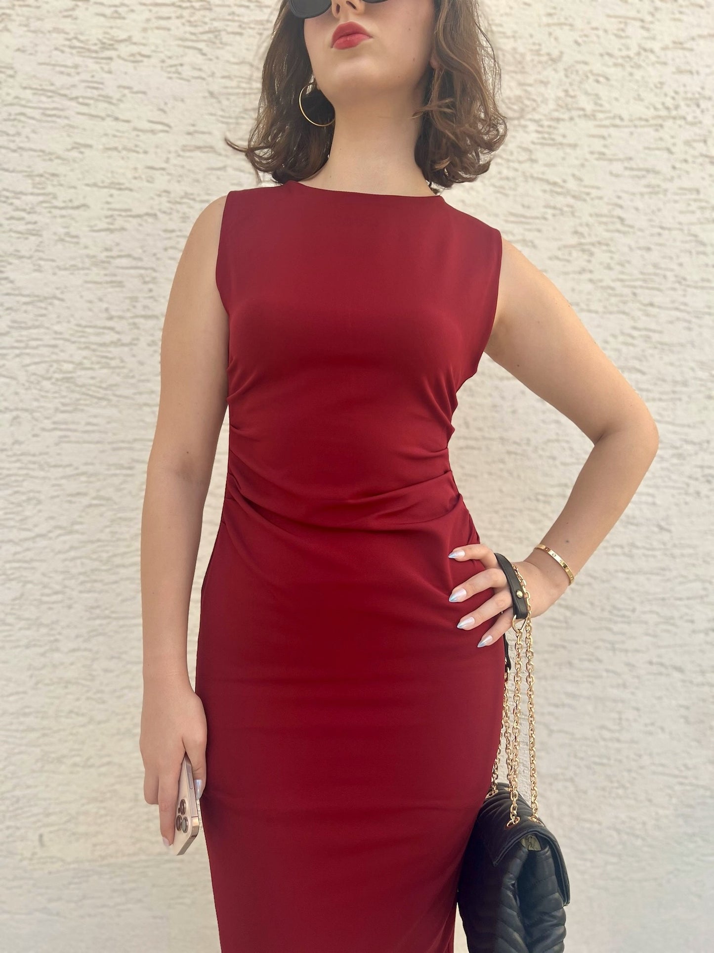 Drapeli Midi Kolsuz Elbise