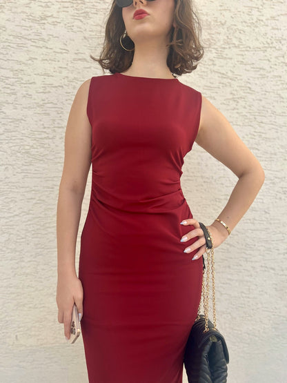 Drapeli Midi Kolsuz Elbise