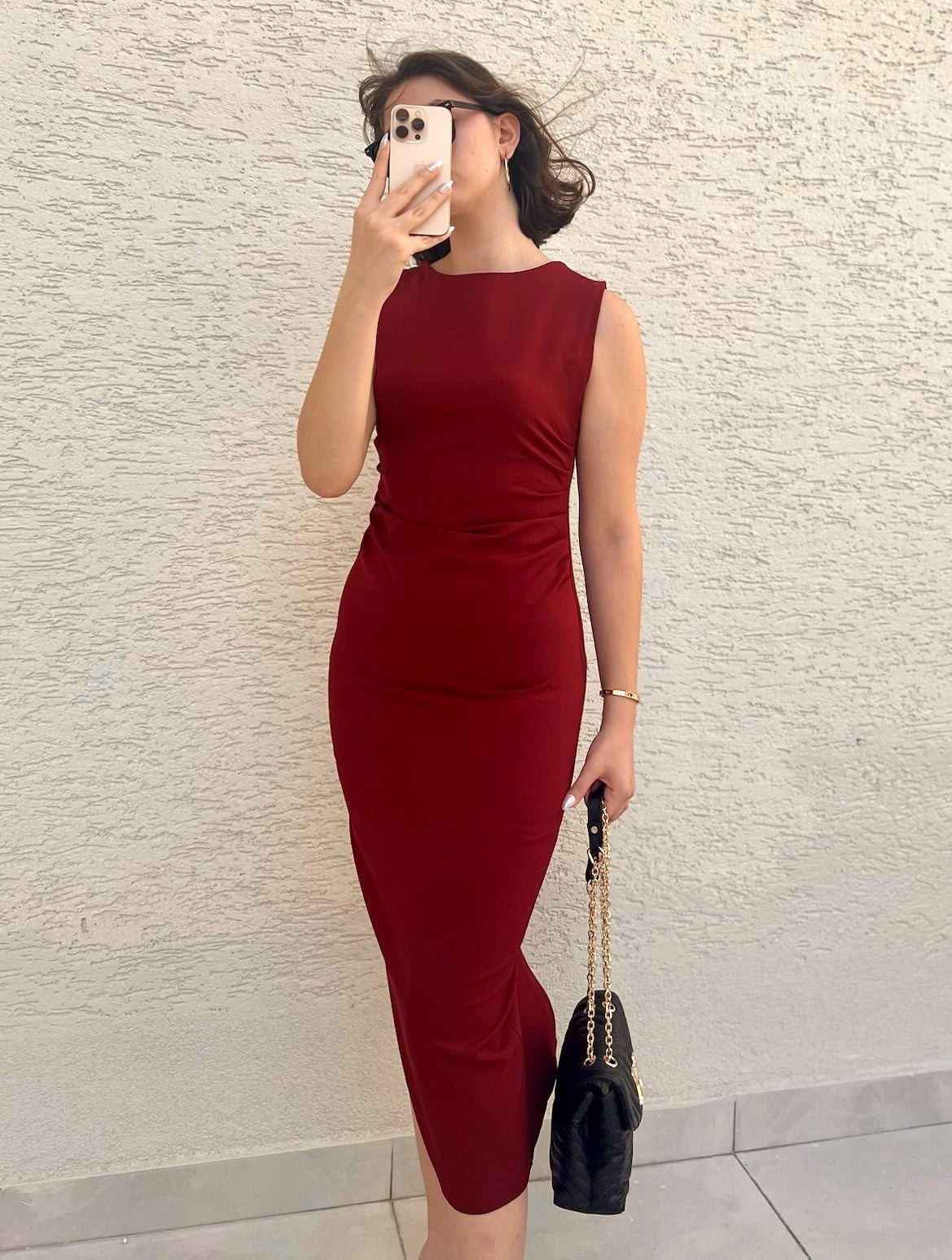 Drapeli Midi Kolsuz Elbise