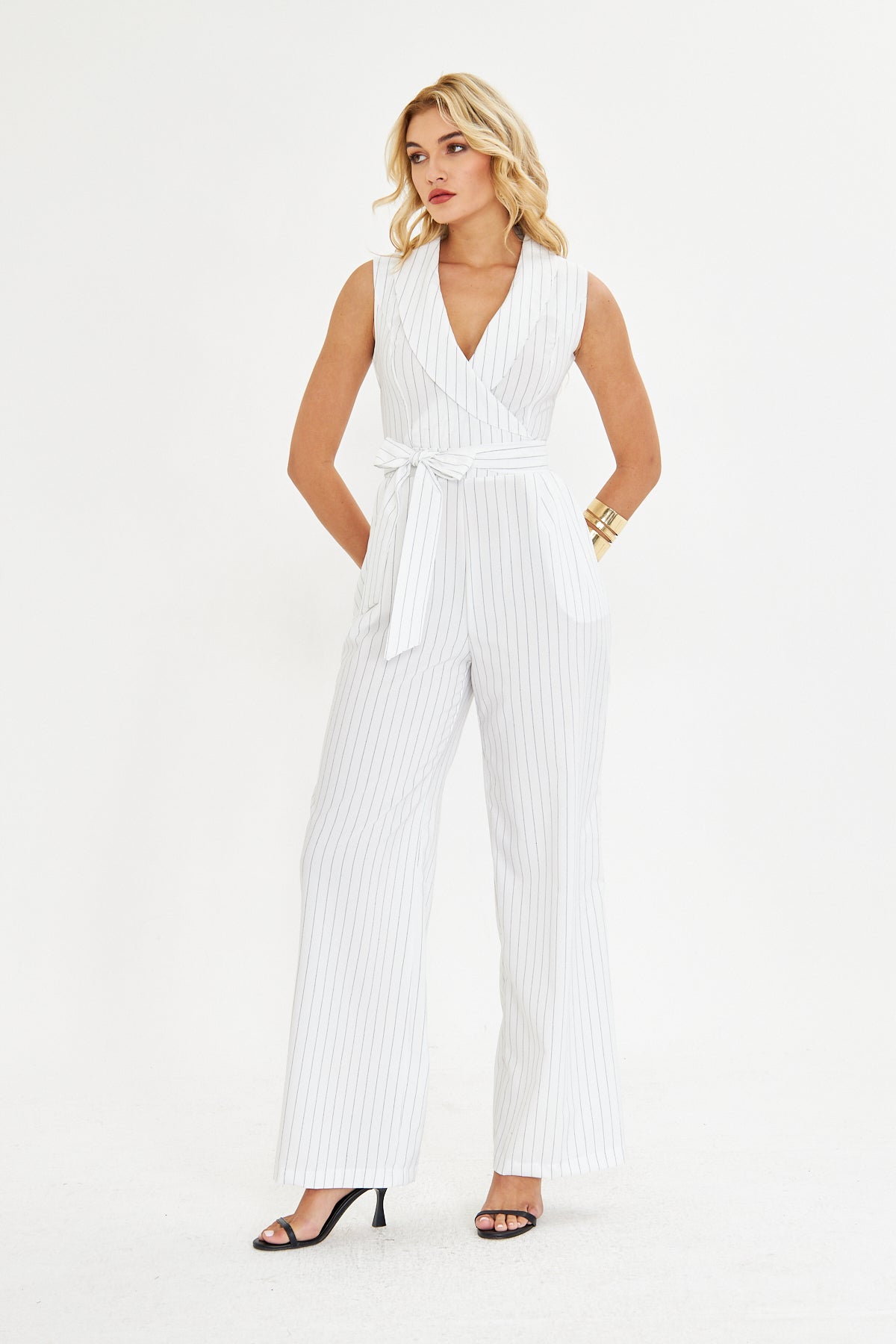 Çizgili Kemerli Kumaş Tulum