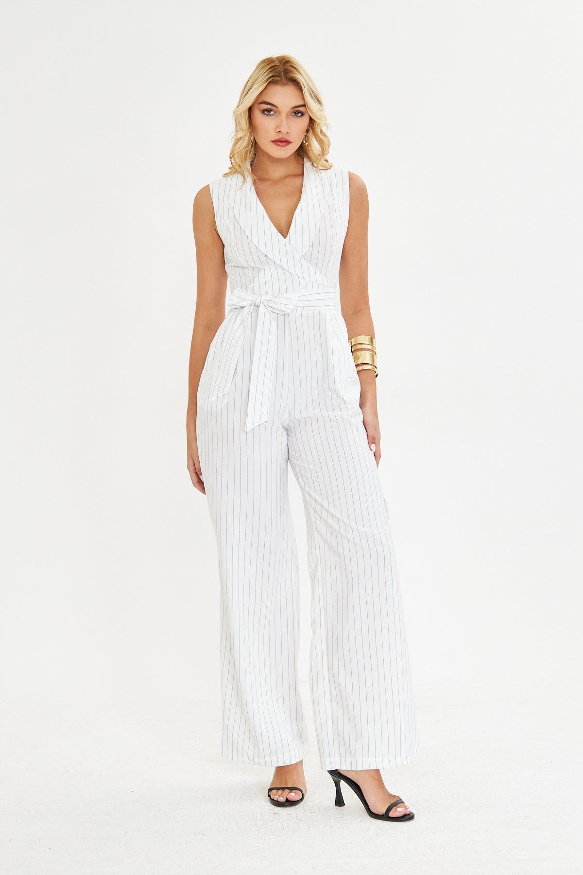 Çizgili Kemerli Kumaş Tulum