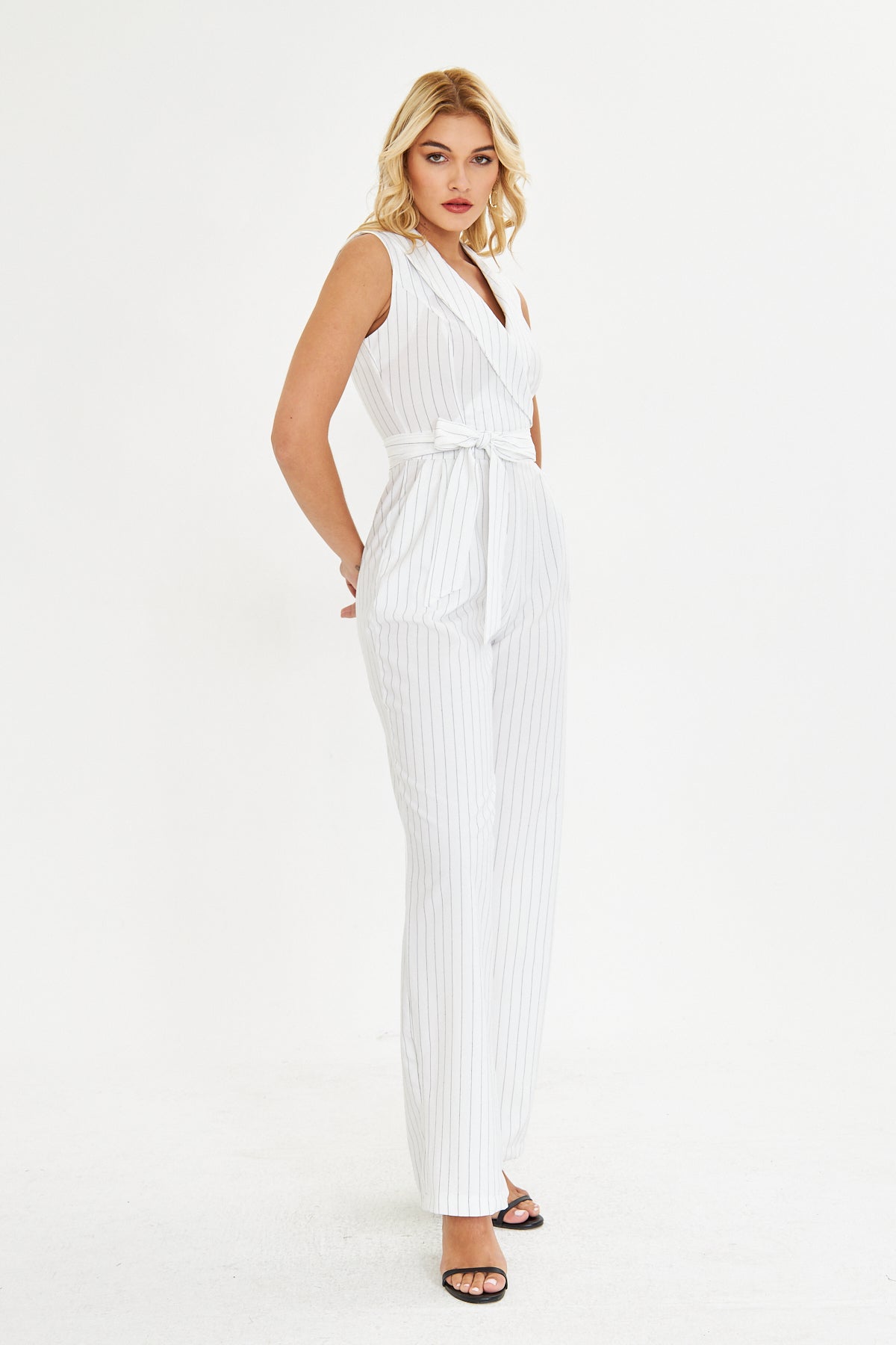 Çizgili Kemerli Kumaş Tulum