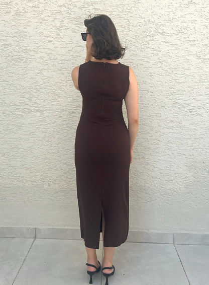 Drapeli Midi Kolsuz Elbise