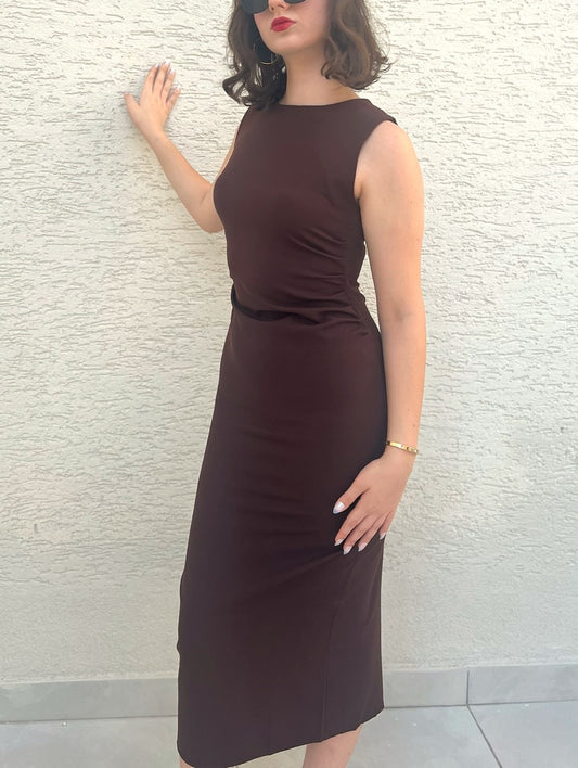 Drapeli Midi Kolsuz Elbise