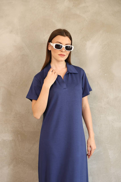 Polo Yaka Yırtmaçlı Maxi Yazlık Elbise